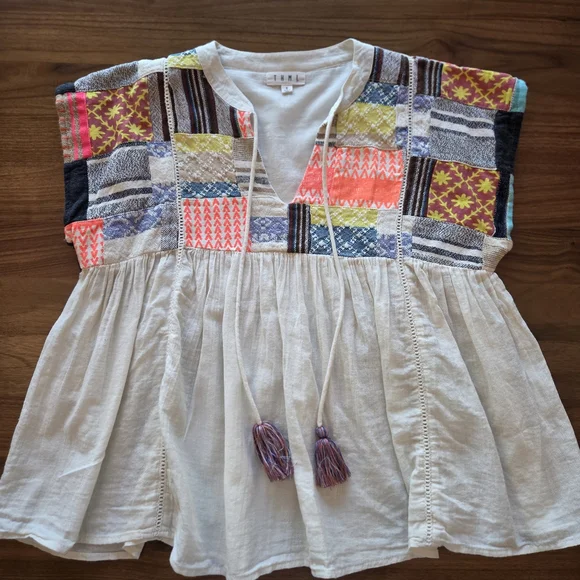 THML Anthropologie Embroidered Patchwork Boho Top, Small - Picture 2 of 8